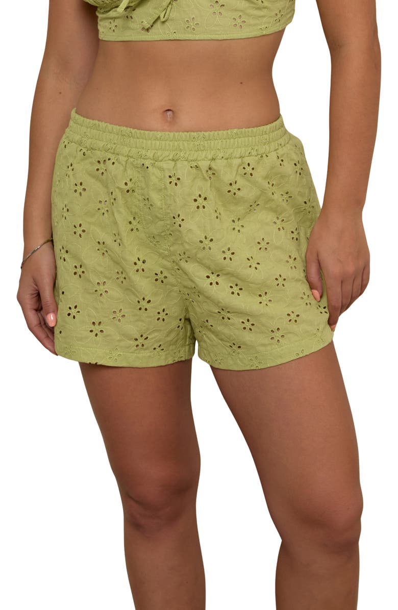 Motel Verie Eyelet Cotton Shorts, Main, color, Little Daisy Broderie Lime