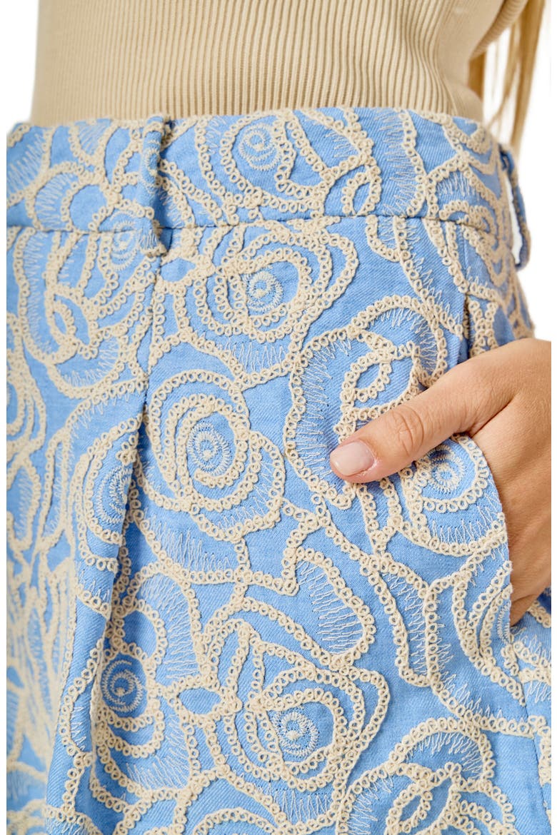 Embroidered High Waist Shorts, Alternate, color, BLUE