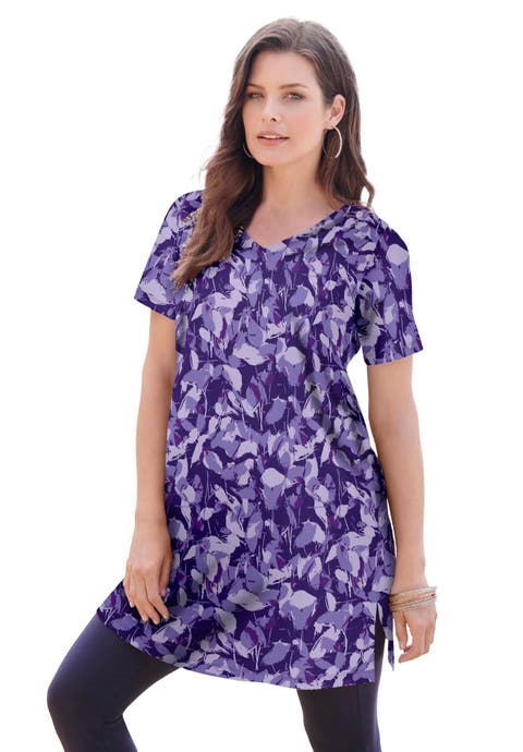 Plus Size Ultimate Cotton V Neck Short Sleeve Tunic