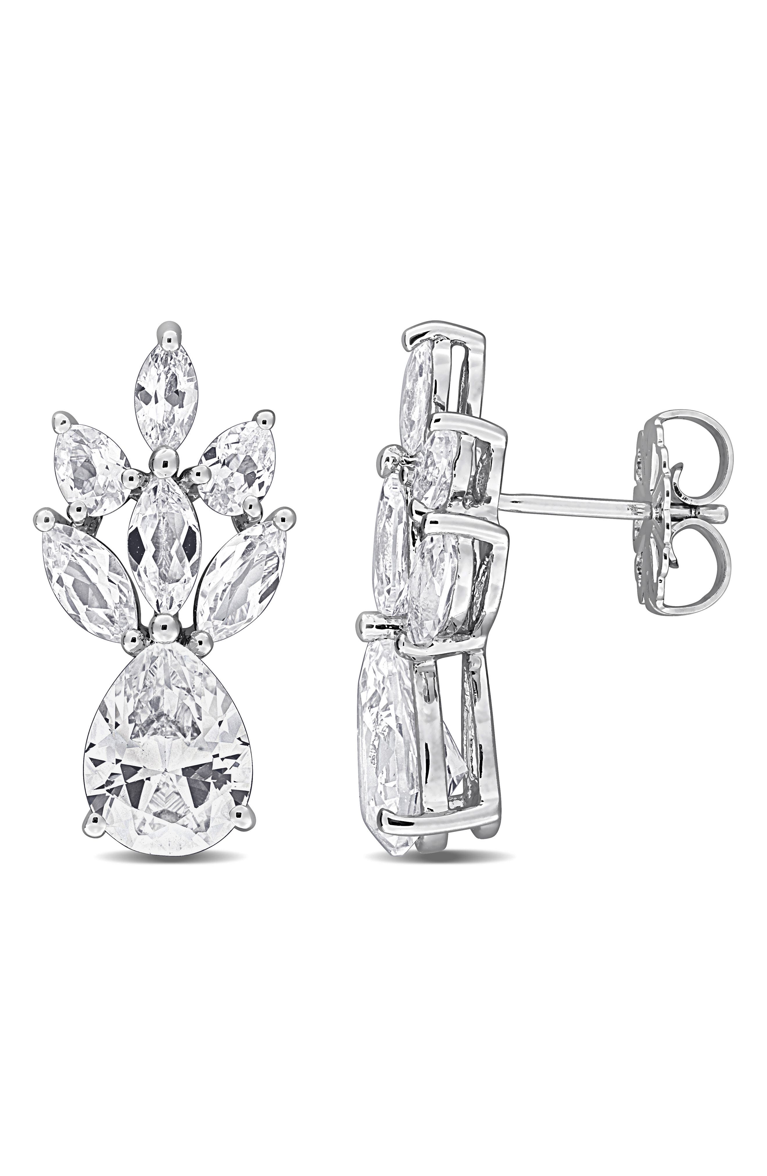 Sterling Silver Lab Created White Sapphire Drop Earrings