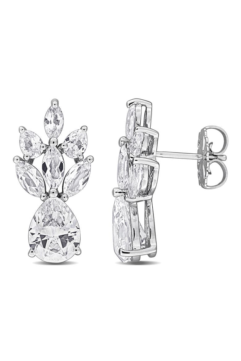Sterling Silver Lab Created White Sapphire Drop Earrings, Main, color, SILVER
