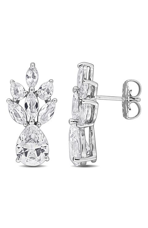 Sterling Silver Lab Created White Sapphire Drop Earrings