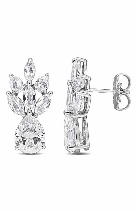 Sterling Silver Lab Created White Sapphire Drop Earrings