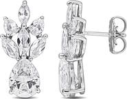 DELMAR Sterling Silver Lab Created White Sapphire Drop Earrings