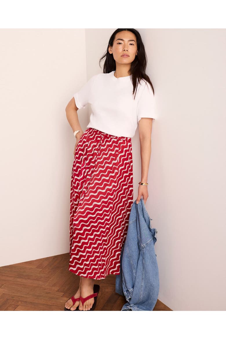 Satin Printed Maxi Skirt, Alternate, color, Red