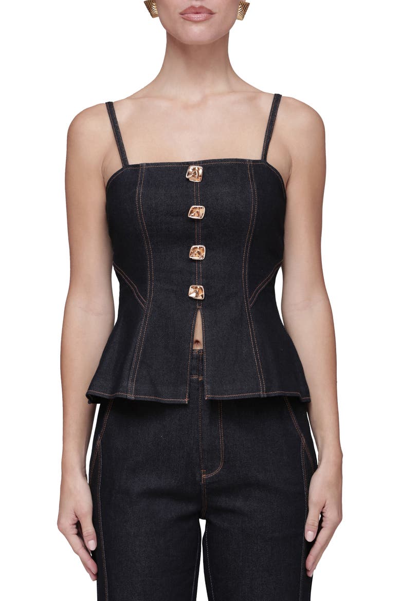 Hourglass Peplum Camisole, Main, color, DARK RINSE WASH