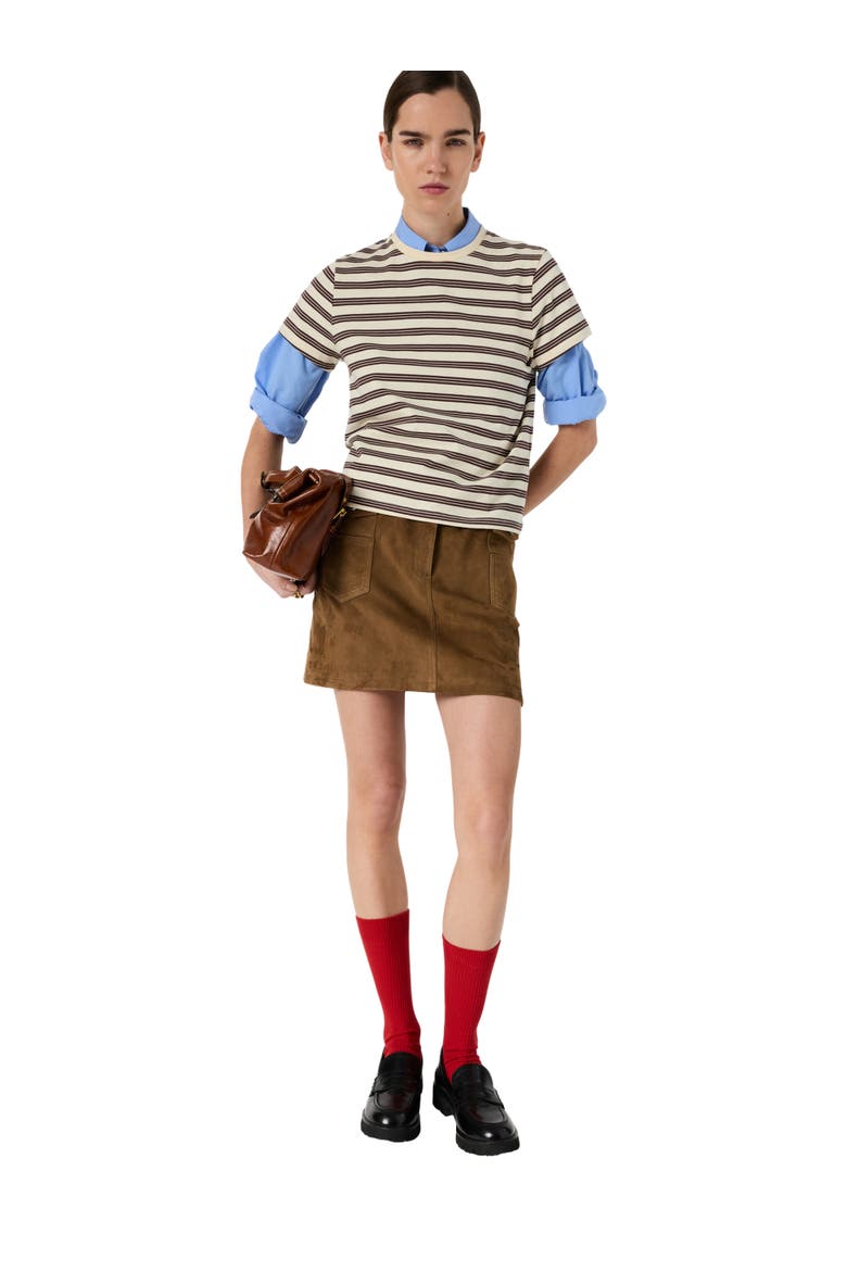 Maysane Crew Neck Striped T-Shirt, Alternate, color, Brown