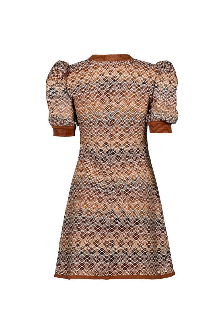 Short Knitted Dress With Puffed Sleeves, Alternate, color, Brown