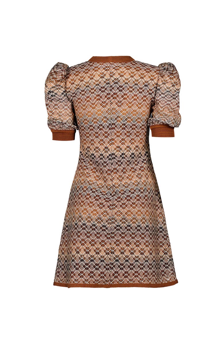 IVONNE Short Knitted Dress With Puffed Sleeves, Alternate, color, Brown
