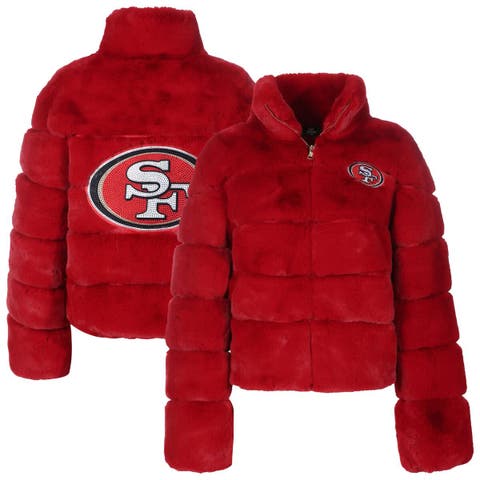 Women's Cuce  Scarlet San Francisco 49ers Faux Fur Full-Zip Coat
