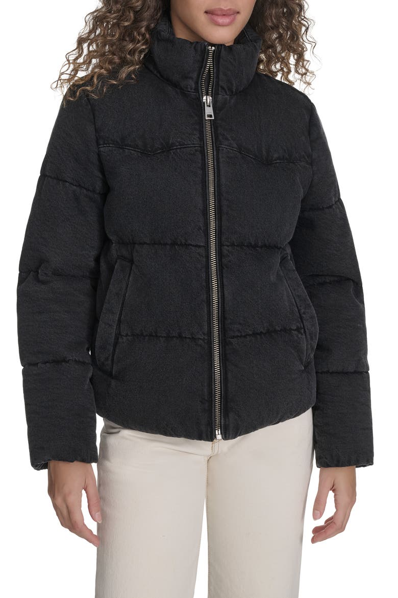 Western Denim Puffer Jacket, Main, color, BLACK WASH DENIM