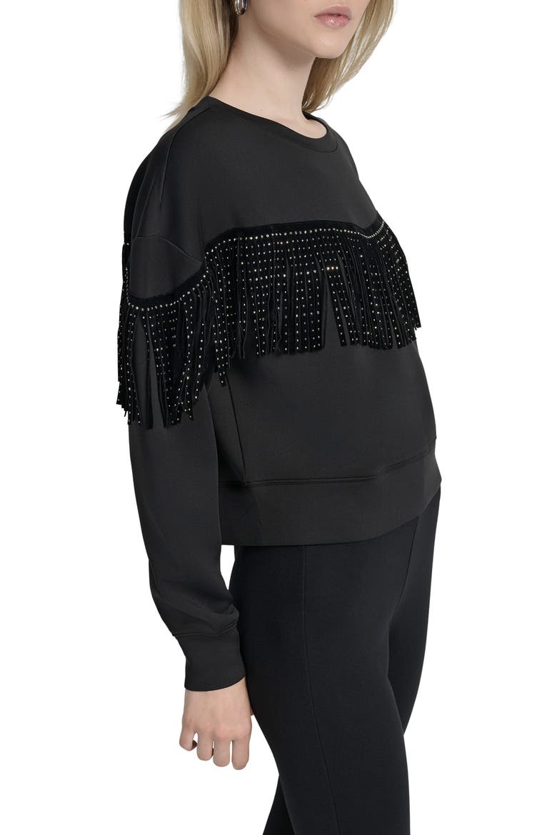 Stud Fringe Pullover, Alternate, color, BLACK