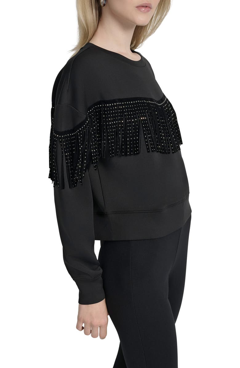 DKNY Stud Fringe Pullover, Alternate, color, Black