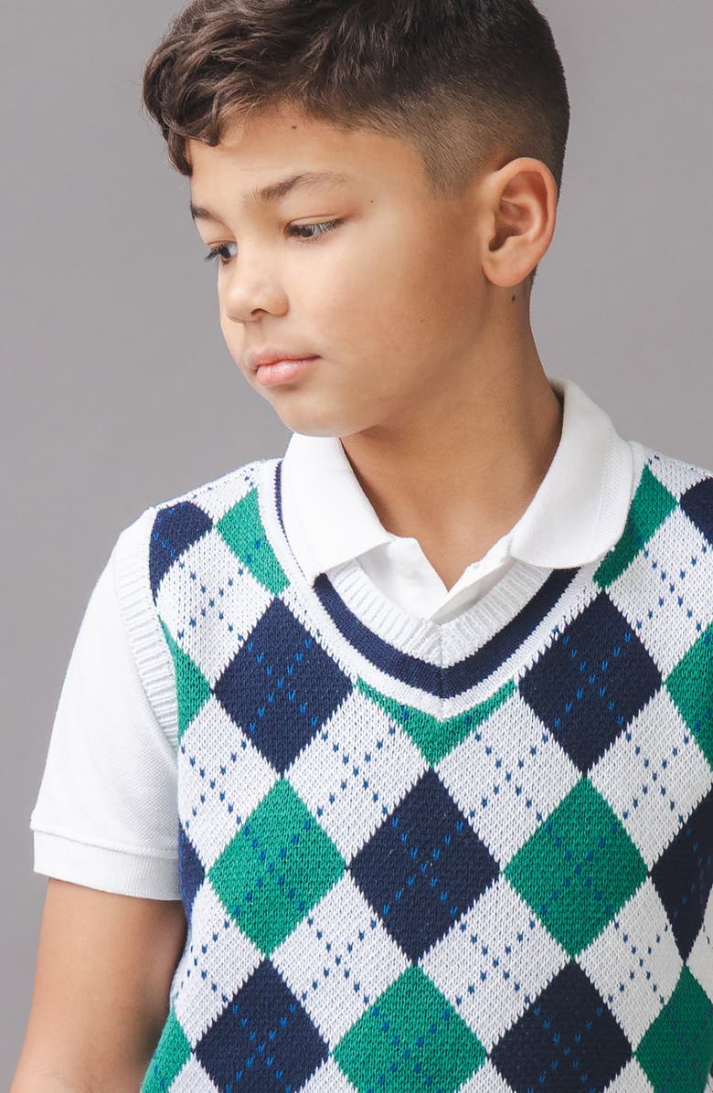 Hope & Henry Kids' Organic V-Neck Argyle Sweater Vest, Alternate, color, Pickleball Argyle