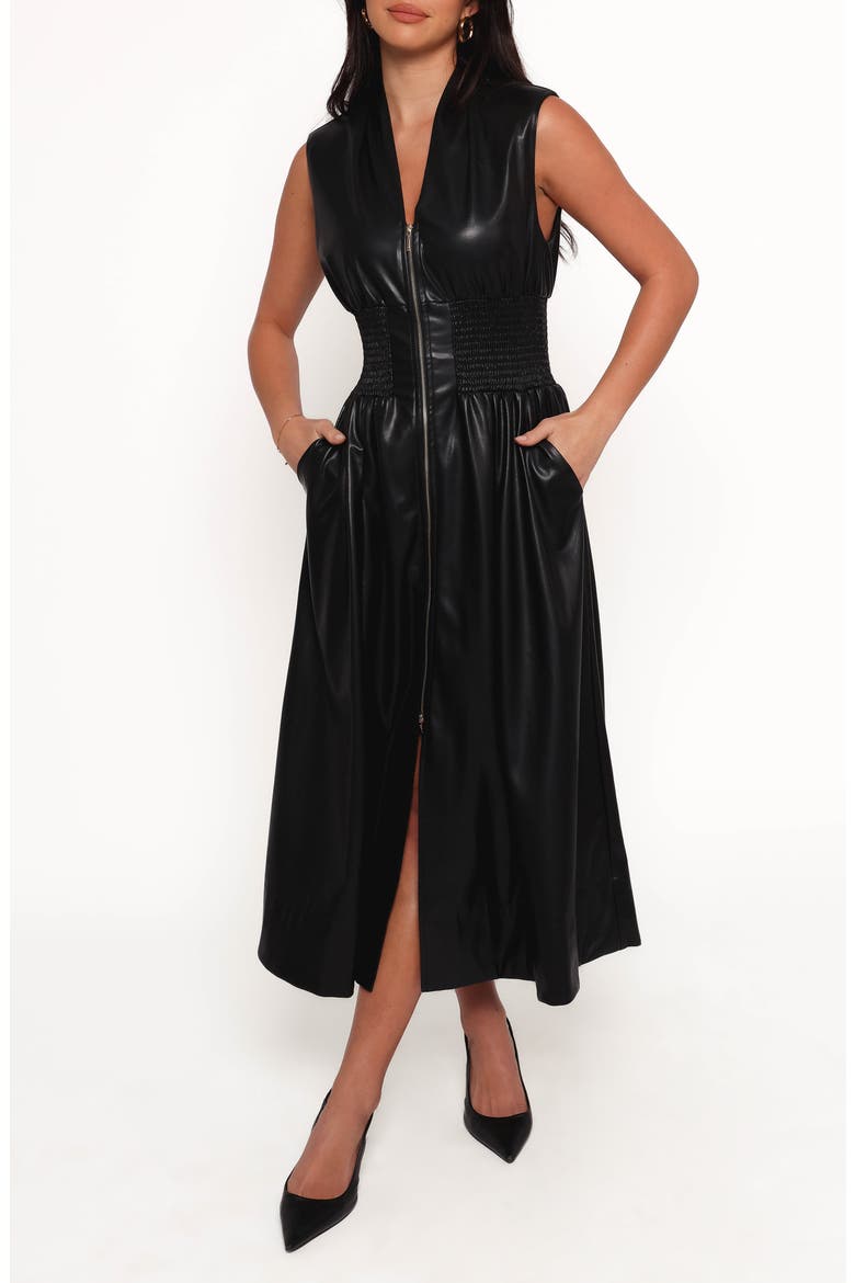 Lizzi Faux Leather Midi Dress, Main, color, BLACK
