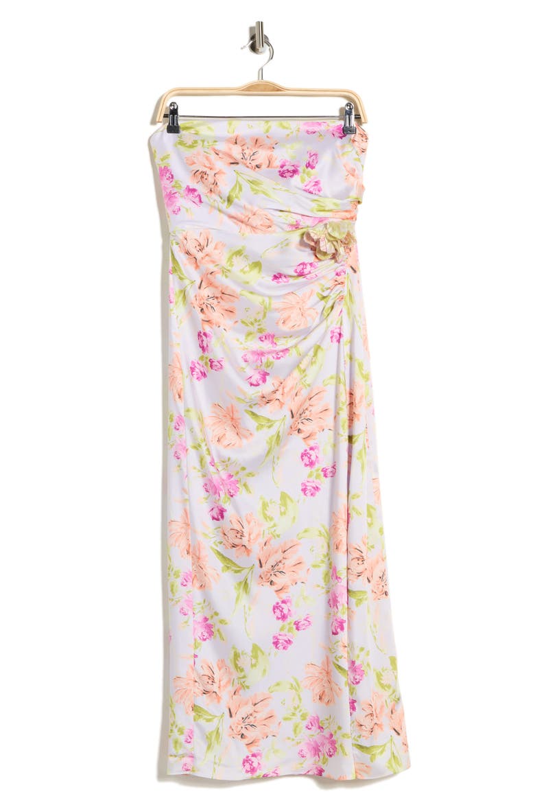 Midnight Tulips Denali Strapless Midi Dress, Alternate, color, PALE LAVENDER MULTI
