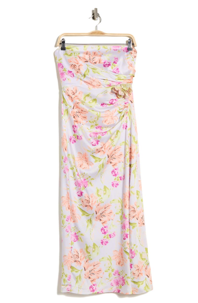 Cinq à Sept Midnight Tulips Denali Strapless Midi Dress, Alternate, color, Pale Lavender Multi