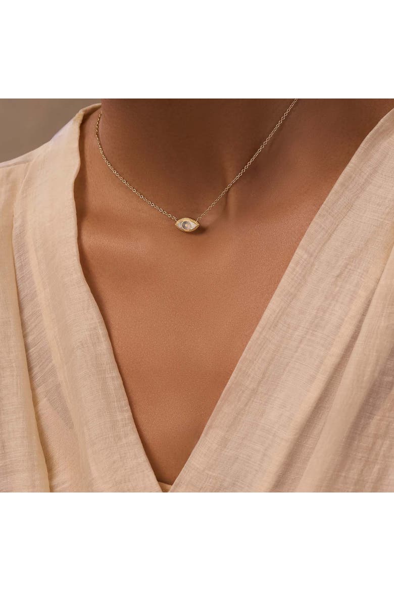Evil Eye Mother of Pearl Women's Gold Plated Necklace - Glowing Energy, Alternate, color, Gold/white