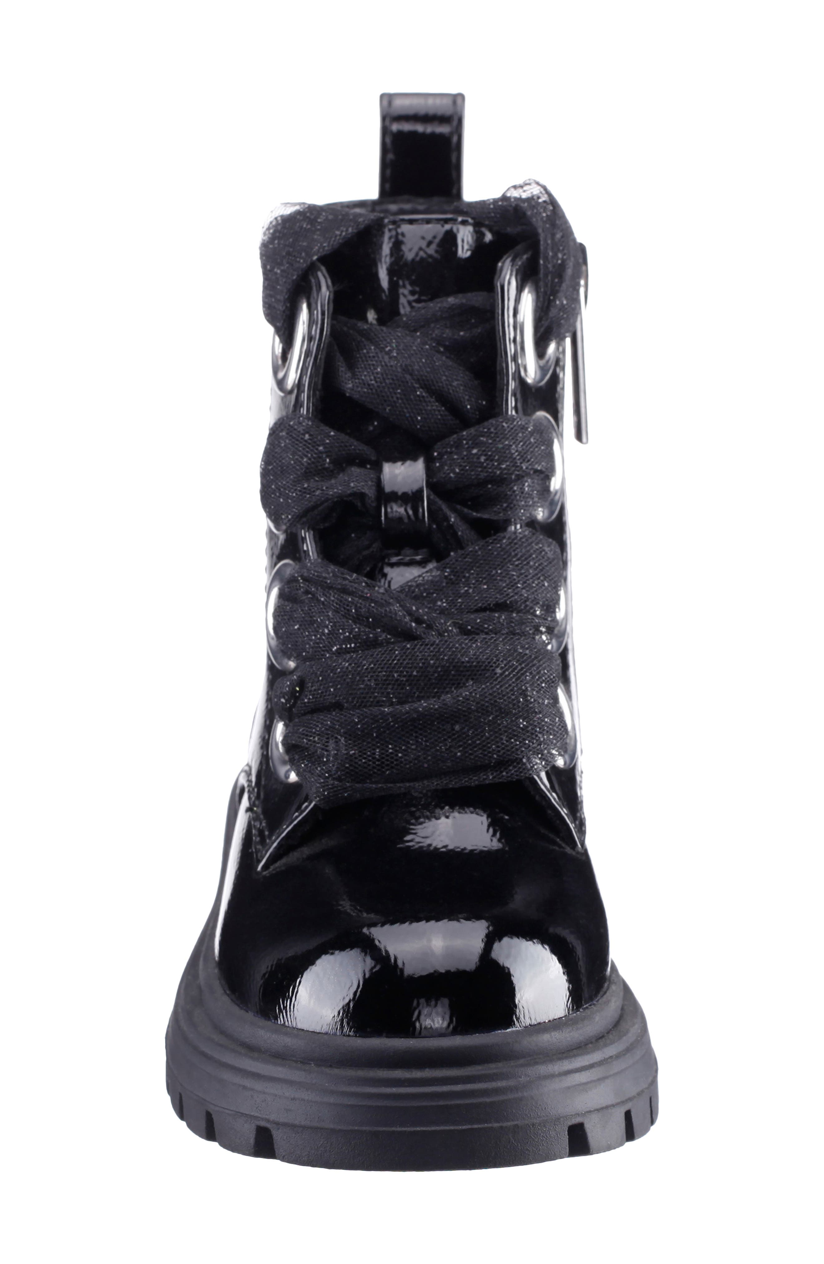 Nina Kids' Chassy Lug Sole Boot, Alternate, color, Black Crinkle Metallic