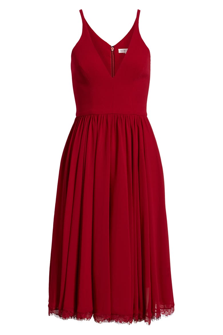Alicia Mixed Media Midi Dress, Alternate, color, GARNET