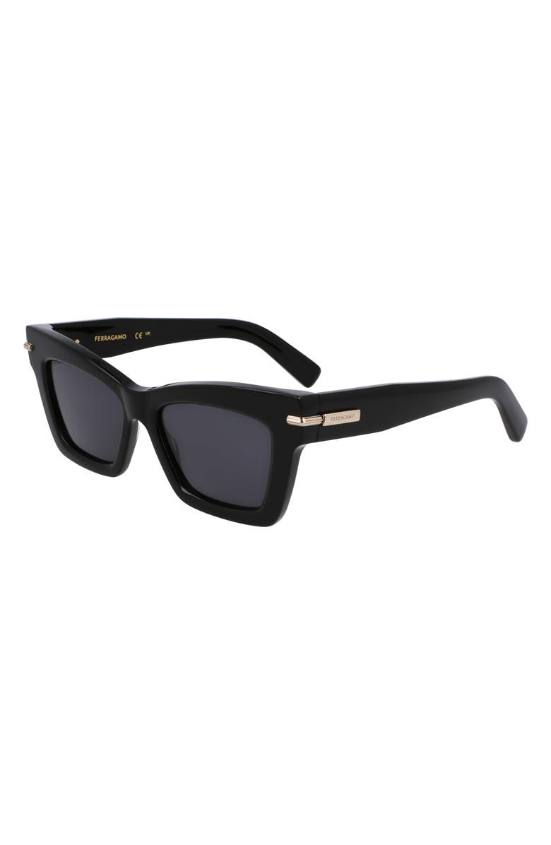 FERRAGAMO Prisma 52mm Modified Rectangular Sunglasses, Alternate, color, Black