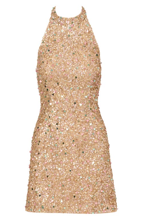 ADRIANNA PAPELL ADRIANNA PAPELL BEADED HALTER NECK COCKTAIL MINIDRESS