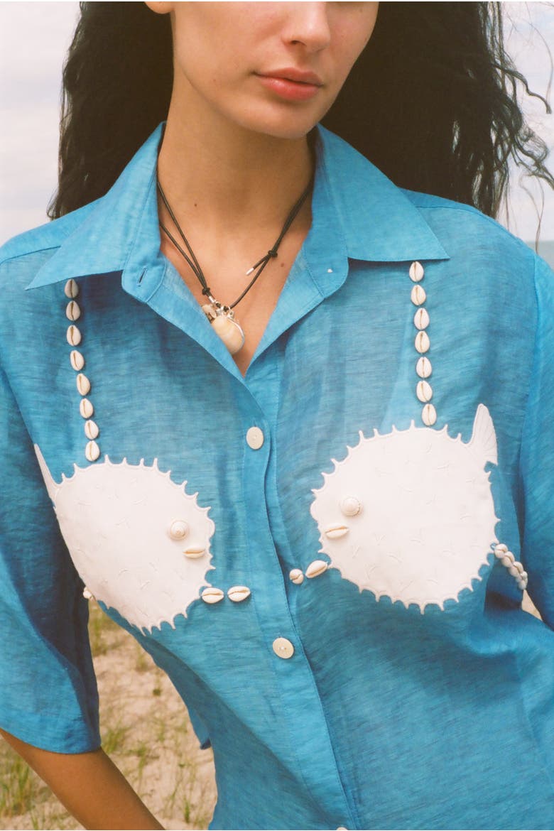 Puff Up Bra Relaxed Crop Cabana Top, Alternate, color, Blue
