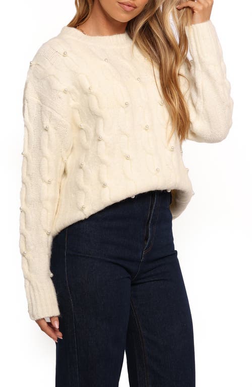 Petal And Pup Petal & Pup Kalai Faux Pearl Cable Knit Sweater In Neutral