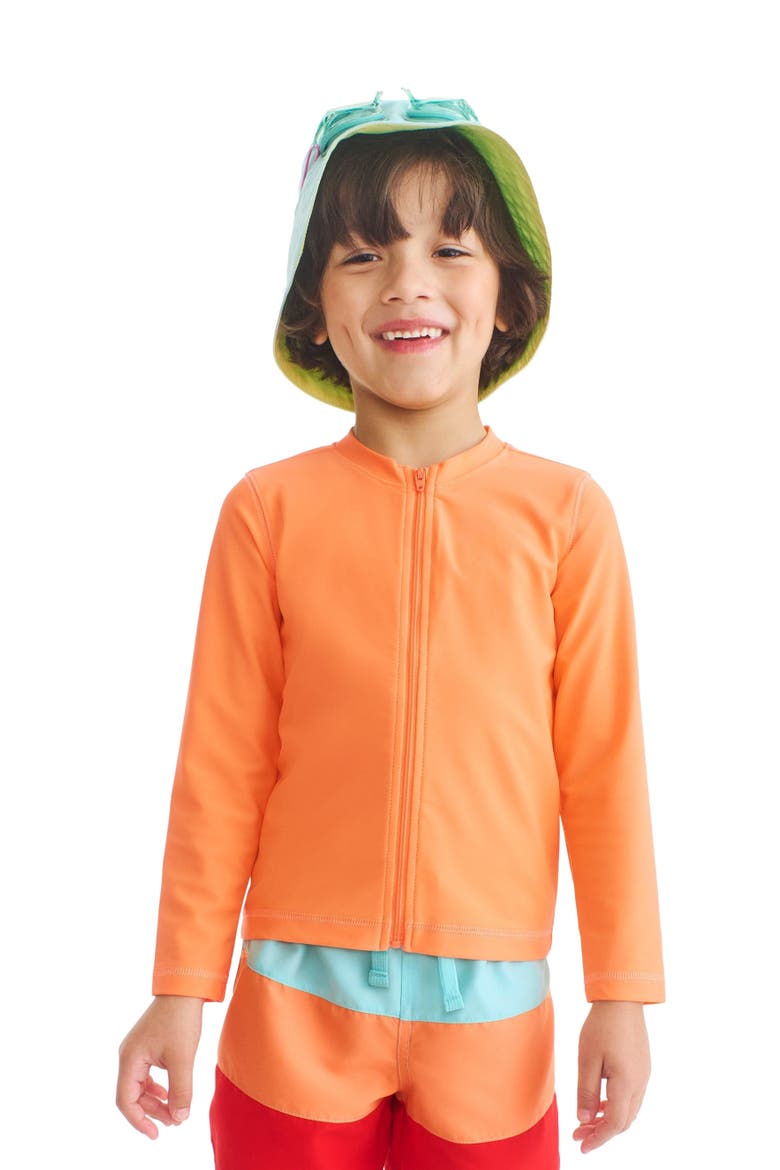 Kids Long Sleeve Full-Zip Rash Guard, Alternate, color, Cantaloupe