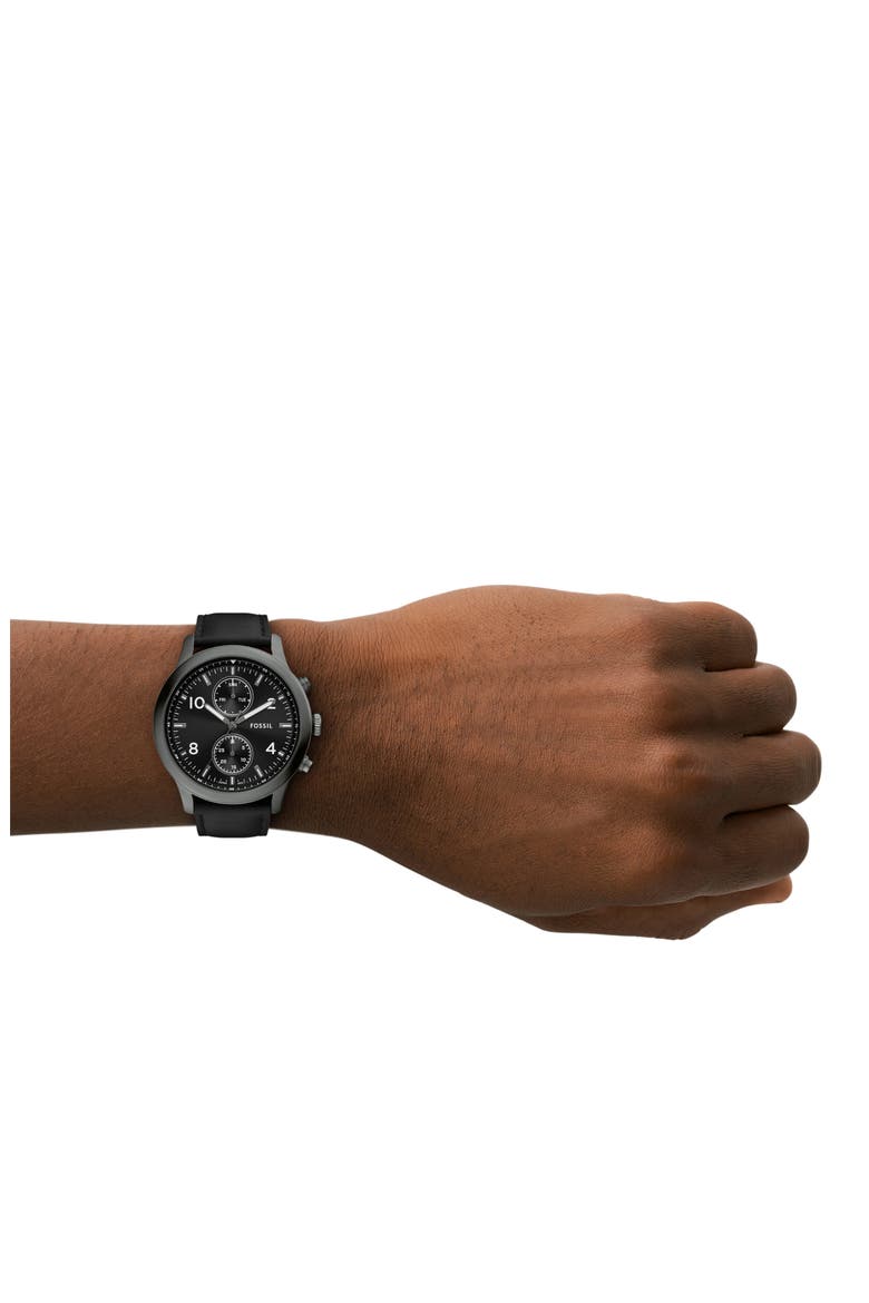 Bennett Chronograph Leather Strap Watch, 45mm, Alternate, color, BLACK