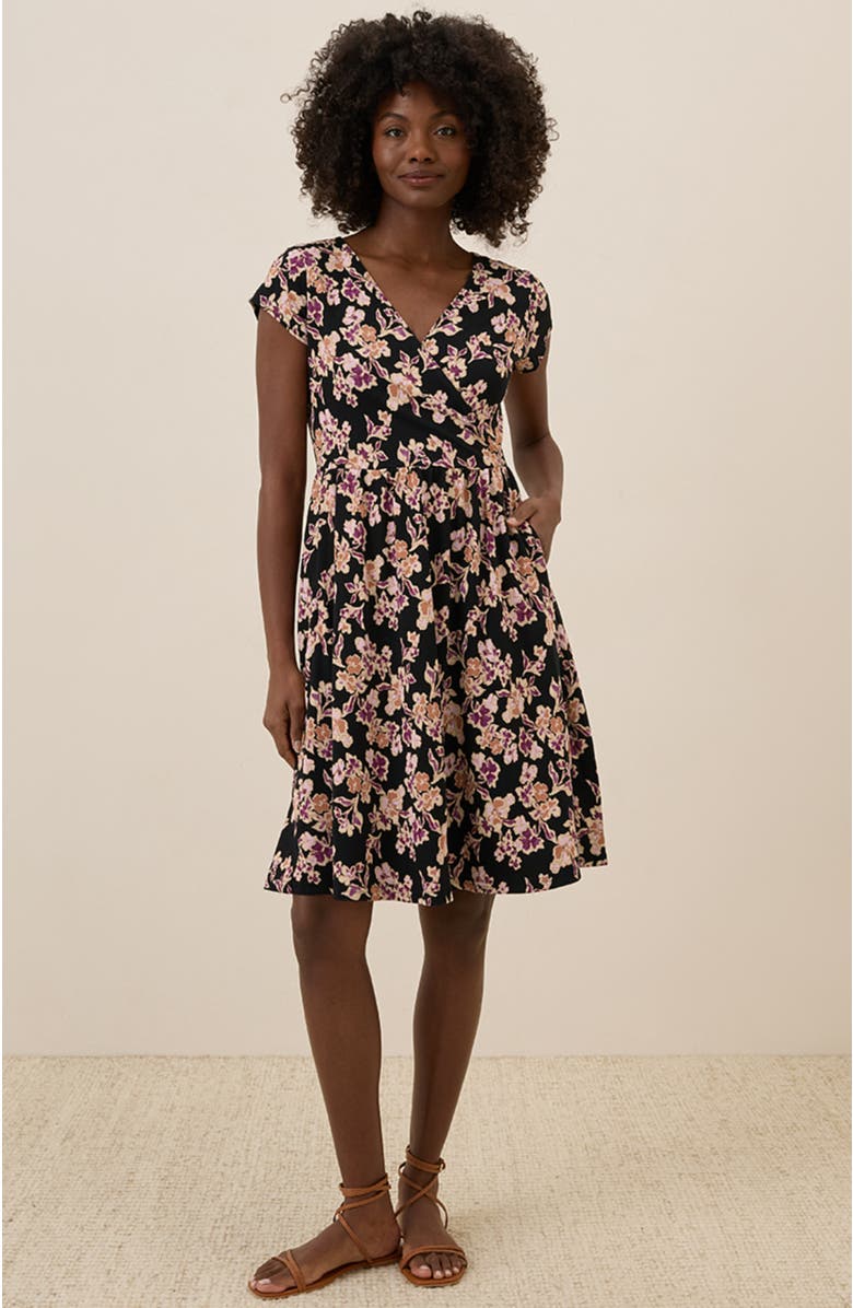 Pact Organic Cotton Fit & Flare Crossover Dress, Alternate, color, Scattered Posies Black