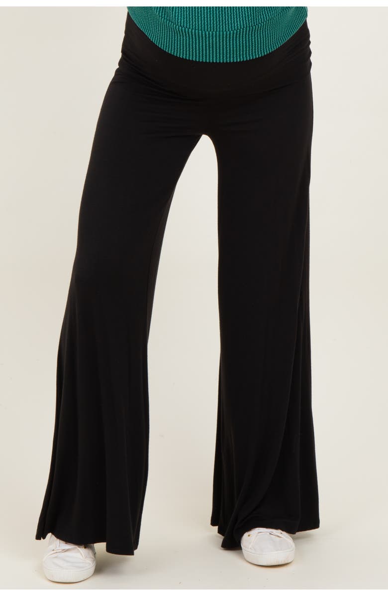 PinkBlush Fold Over Waist Wide Leg Lounge Pants, Main, color, Black