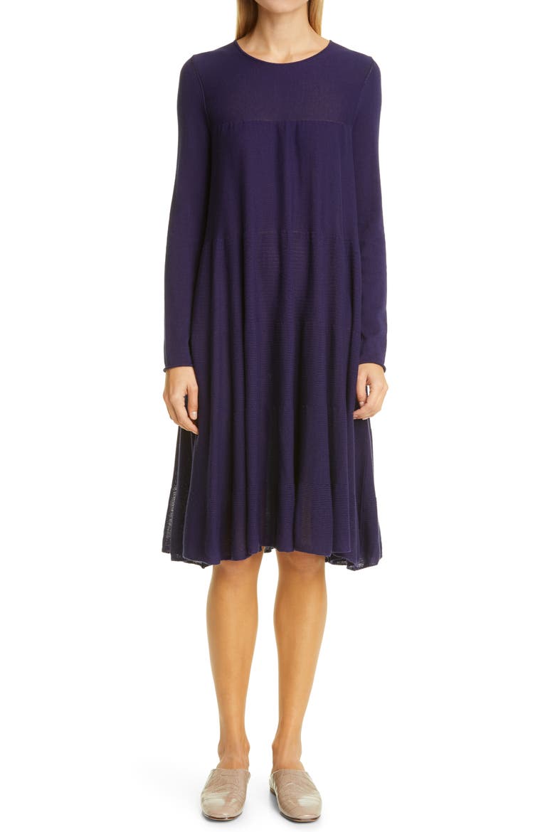 Addison Rib Detail Long Sleeve Dress, Main, color, MARINE