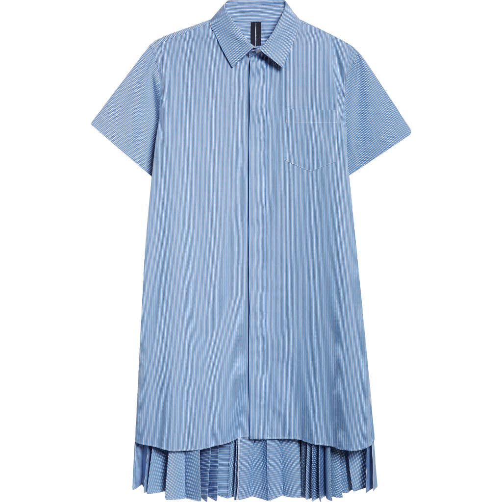 Shop Sacai High-low Poplin Shirtdress In Blue Stripe