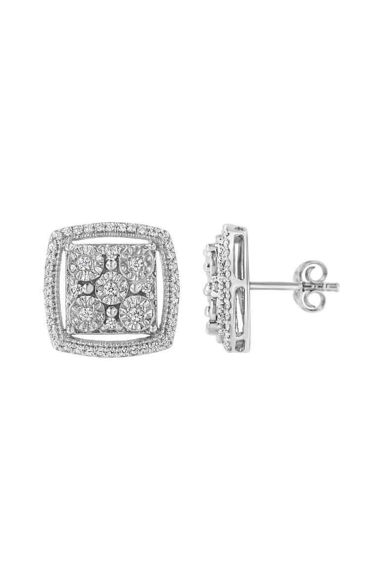 Silver 3/8 Ct Miracle Round Diamond Double Halo Cluster Earrings, Alternate, color, White