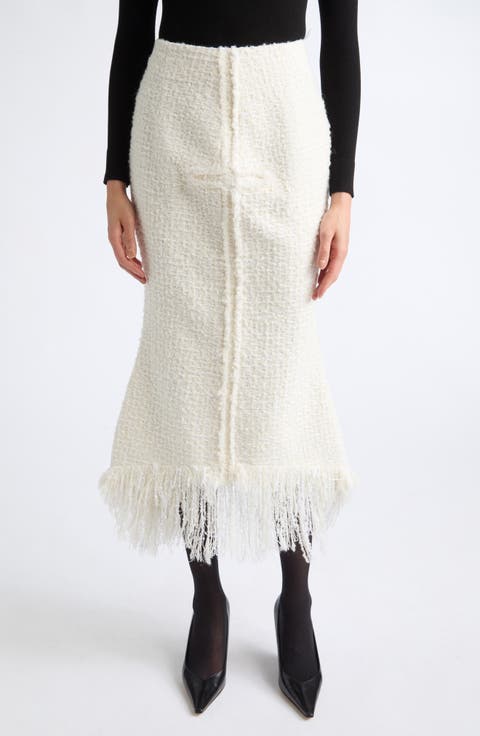 Mademoiselle Sequin Fringe Tweed Trumpet Skirt