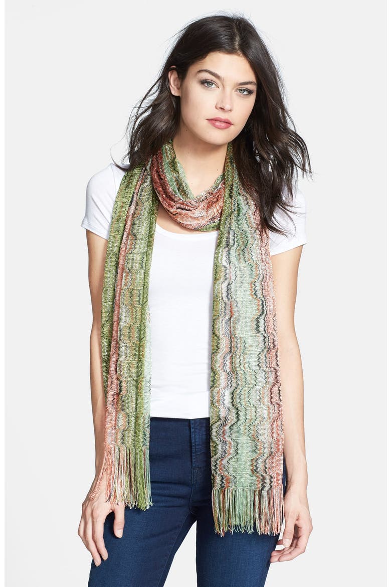 Zigzag Scarf, Main, color, GREEN/ PEACH