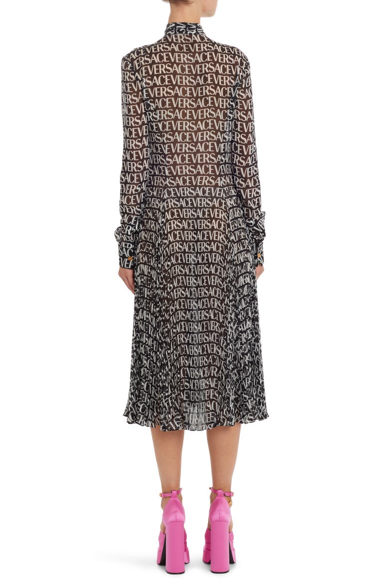 Logo Print Semisheer Long Sleeve Silk Midi Dress, Alternate, color, BLACK/ WHITE