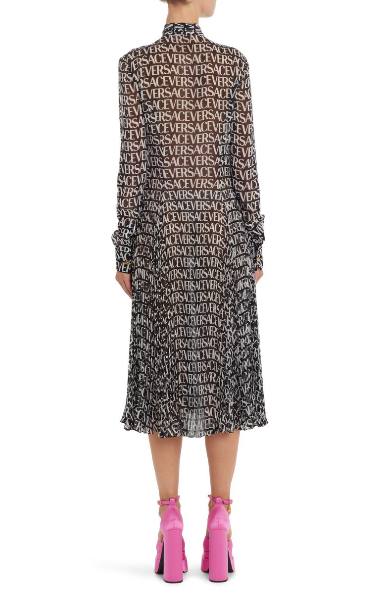 Versace Logo Print Semisheer Long Sleeve Silk Midi Dress, Alternate, color,
