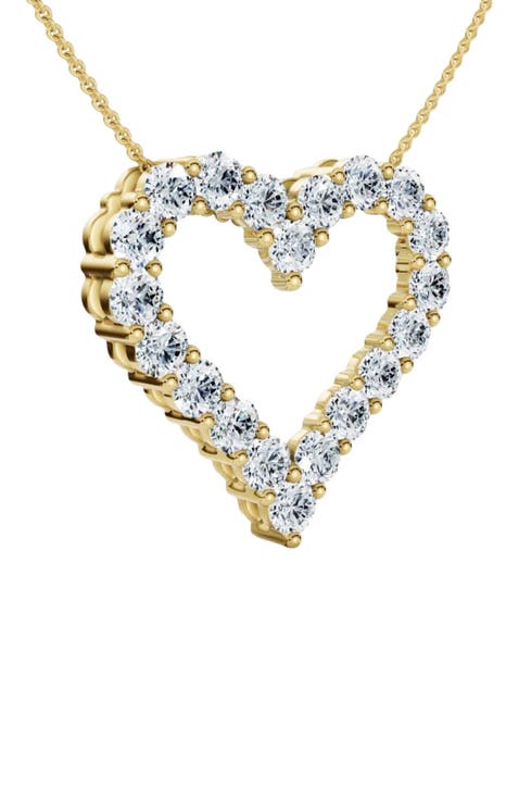 1Ct Diamond Heart Pendant 14k Gold Lab Grown 3/4" Tall Necklace