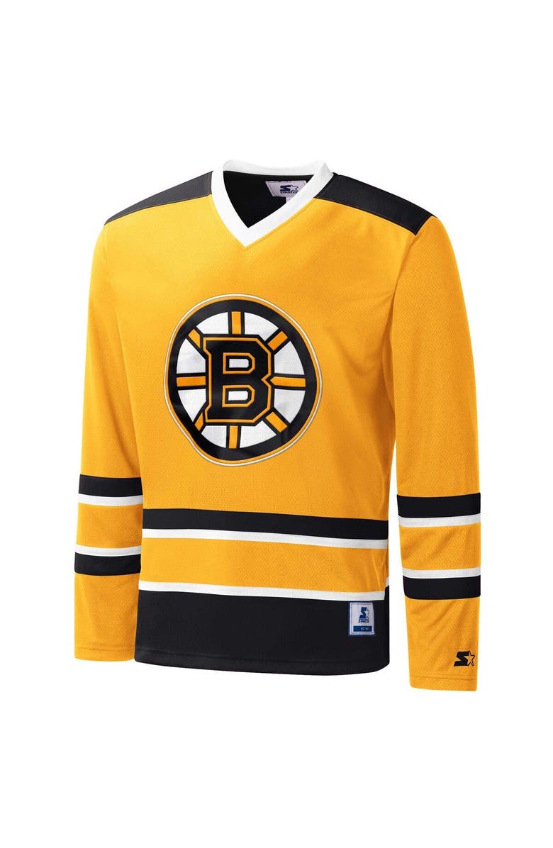 STARTER Men's Starter Gold/Black Boston Bruins Cross Check Jersey V-Neck Long Sleeve T-Shirt, Alternate, color, 