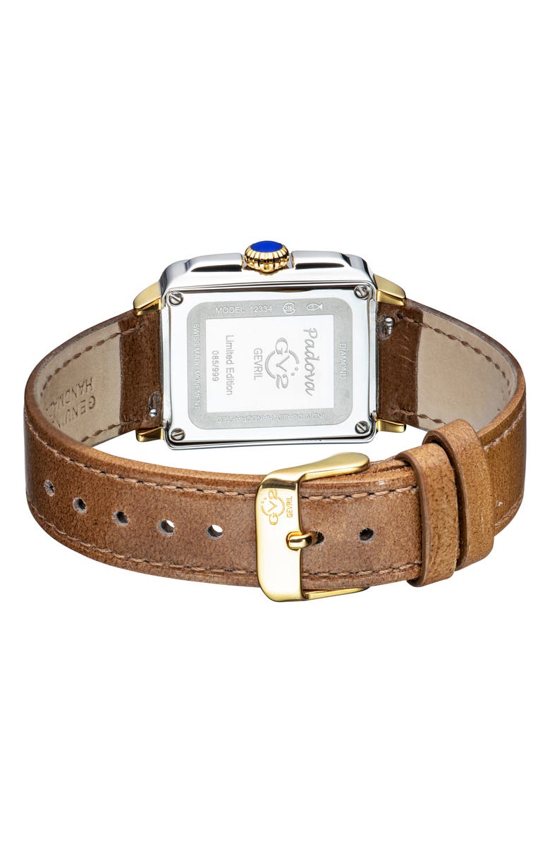 GV2 Padova Diamond Leather Strap Watch, 27mm x 30mm - 0.0116ct., Alternate, color, Beige