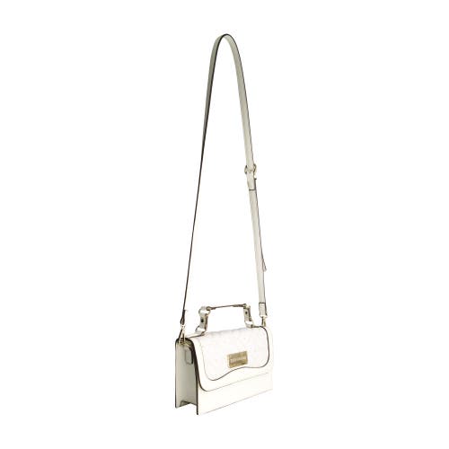 True Religion Studded Denim Flap Bag In White