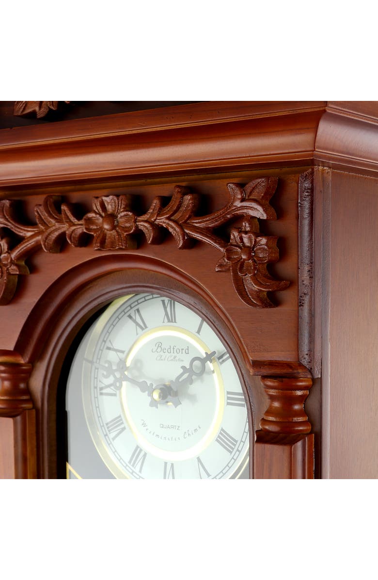 Bedford Clock Collection 27.5in Oak Finish Pendulum Wall Clock, Alternate, color, Warm Oak