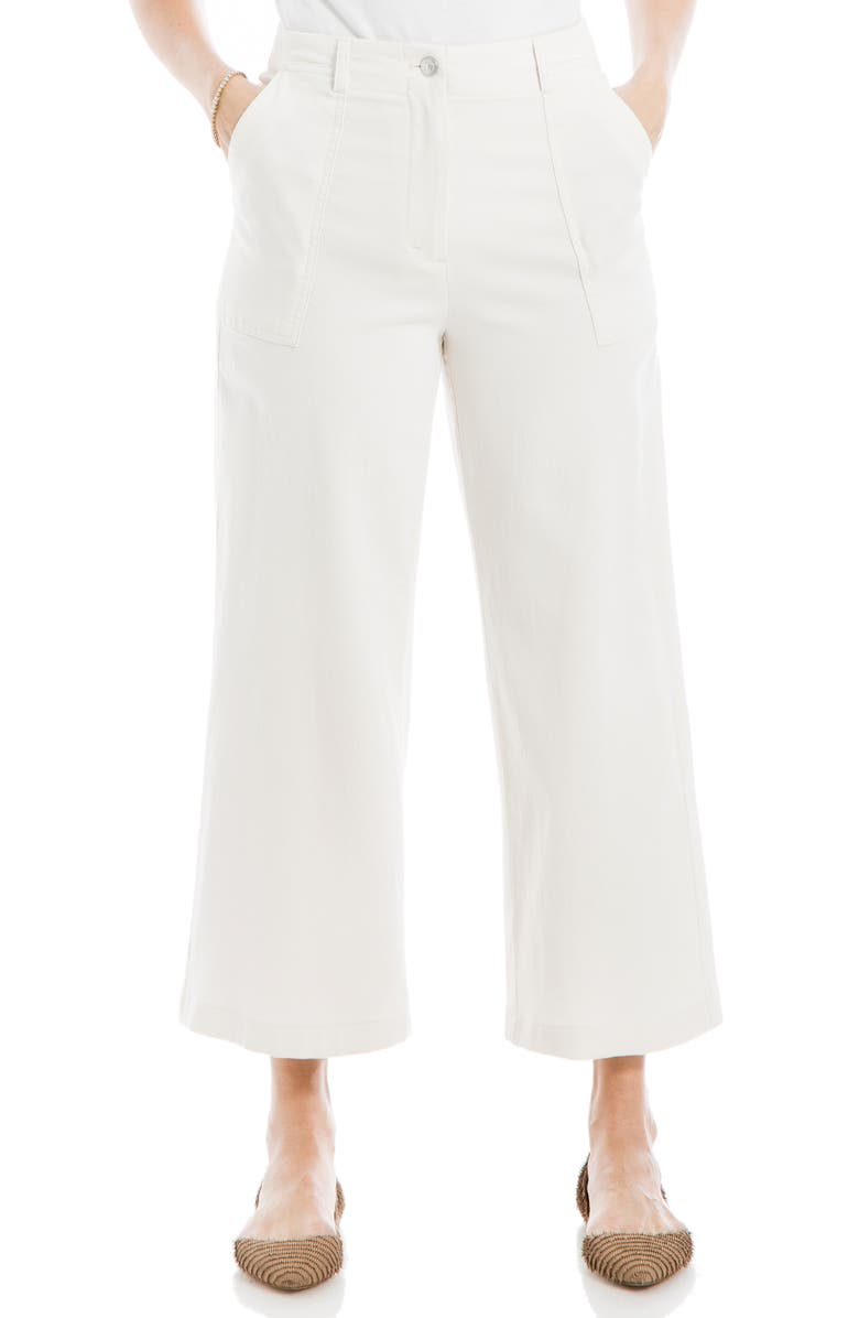 MAX STUDIO Wide Leg Crop Cotton Piqué Pants, Main, color, Ecru