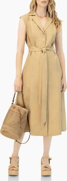 IVONNE Long Linen Dress with Waist Tie