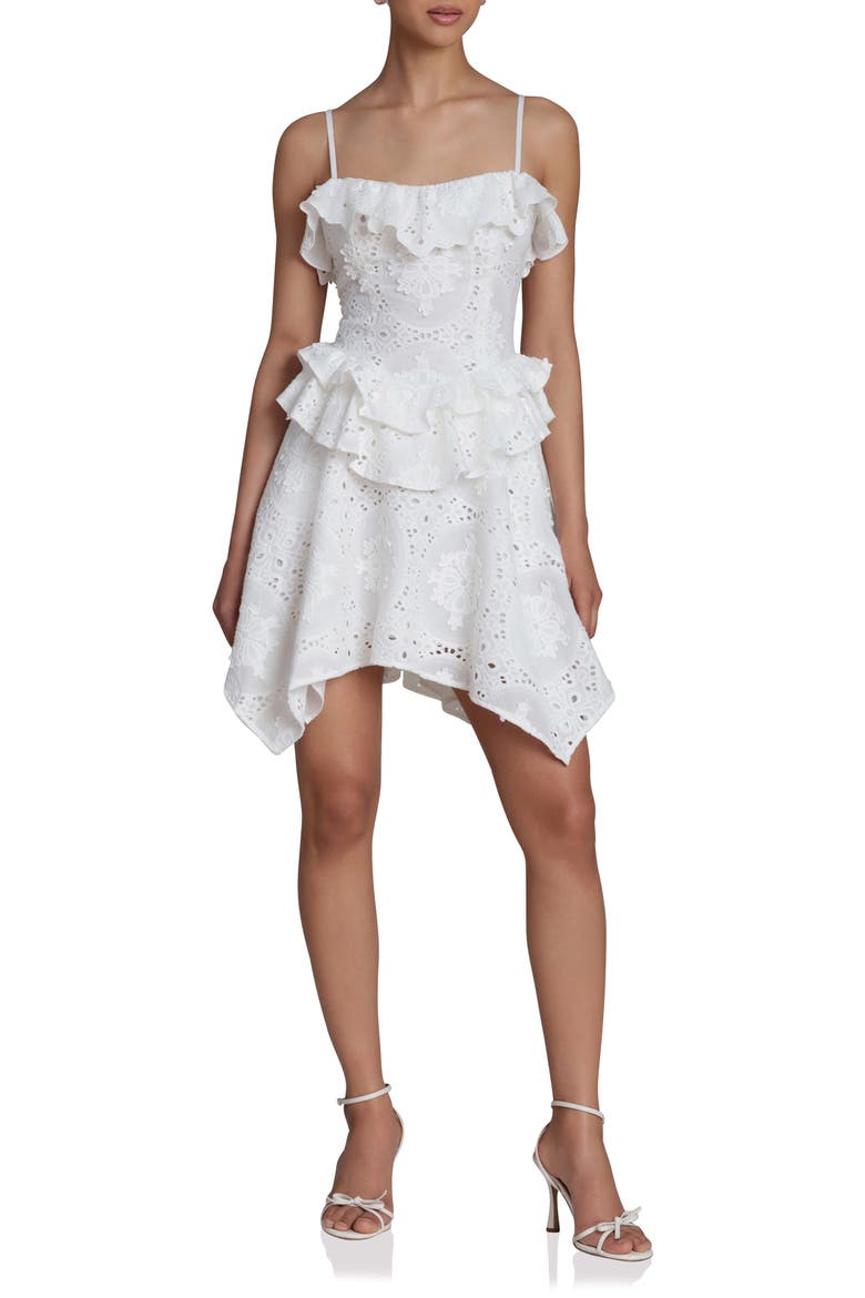 Ruffle Handkerchief Hem Cotton Broderie Anglaise Sundress, Alternate, color, WHITE
