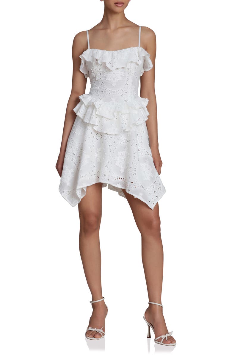 Avec Les Filles Ruffle Handkerchief Hem Cotton Broderie Anglaise Sundress, Alternate, color, White