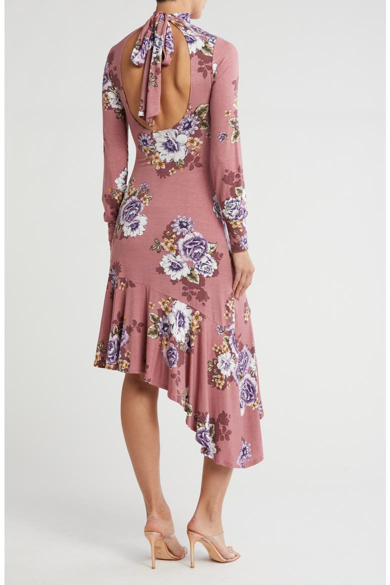 Long Sleeve Asymmetric, Alternate, color, CLAY AND BLACK FLORAL