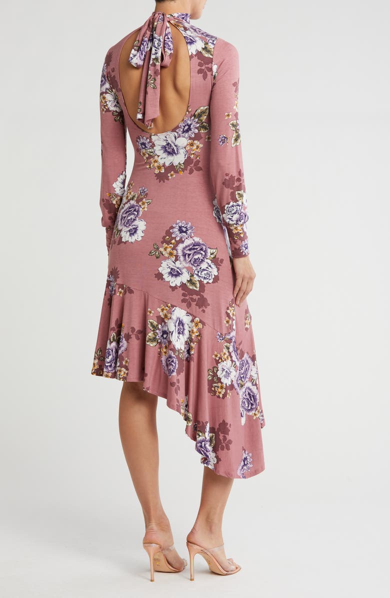 GO COUTURE Long Sleeve Asymmetric, Alternate, color, Clay And Black Floral